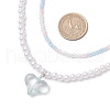 Acrylic Heart Pendant ABS Plastic Imitation Pearl & Glass Seed Beaded Double Layer Necklaces NJEW-JN05290-03-3