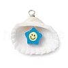 Natural Clam Shell & Smiling Face Handmade Polymer Clay Pendants PALLOY-JF03802-01-3