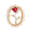 Glass Seed Beaded Oval with Rose Pendants PALLOY-MZ00579-02-1