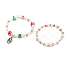 2Pcs 2 Style Glass Pearl & Lampwork Mushroom Beaded Stretch Bracelets Set with Alloy Enamel Christmas Charm for Women BJEW-JB08395-4