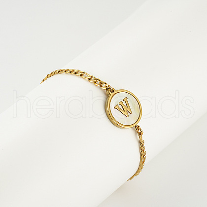 Flat Round with Letter Pattern 304 Stainless Steel Link Bracelets FS-WG4692B-37-1