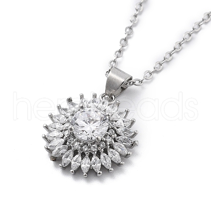 Brass Clear Cubic Zirconia Flower Pendant Neckalces NJEW-C077-01P-1