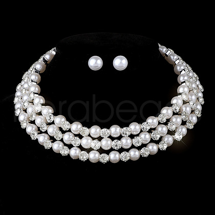 Round Alloy Rhinestone Stud Earrings & Multilayer Chain Necklaces FS-WG65918-05-1