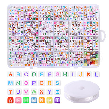 DIY 26 Letter Acrylic Beads Stretch Bracelets Kits for Children's Day DIY-LS0001-04-1