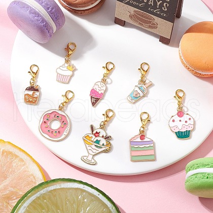 8Pcs Dessert Alloy Enamel Pendant Decorations HJEW-JM03193-1