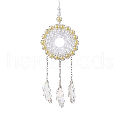 Acrylic Woven Net/Web with Feather Pendant Decorations HJEW-JM02352-01-1