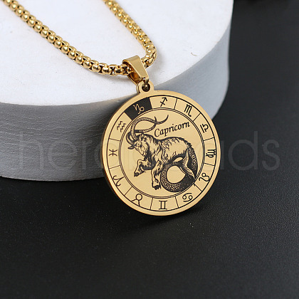 Flat Round with Constellation 201 Stainless Steel Pendant Necklaces WG10AD9-10-1