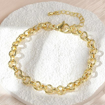 Brass Ring Link Chain Bracelets for Women Men BJEW-K273-09G-1
