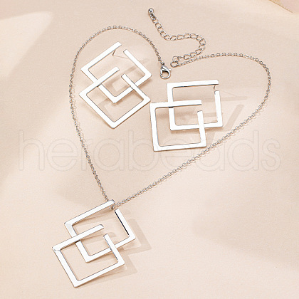 Rhombus Alloy Pendant Necklace & Stud Earring Sets FS-WG63DA9-01-1