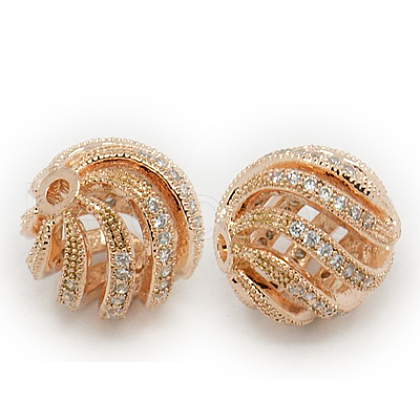 Brass Cubic Zirconia Beads ZIRC-F001-30RG-1