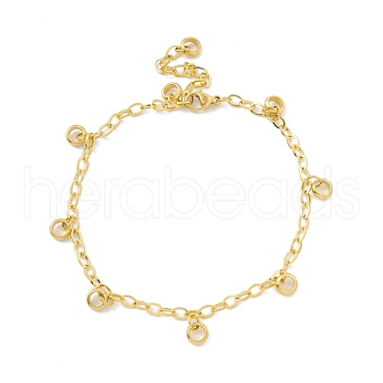 PVD Vacuum Plating 304 Stainless Steel Ring Charms Bracelet with Cable Chains for Women STAS-E001-29G-1
