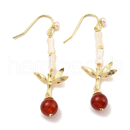 Natural Red Agate & Pearl & Shell Dangle Earrings EJEW-M252-07G-1