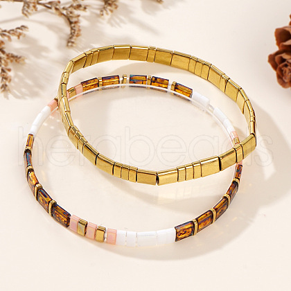 2Pcs 2 Styles Fashionable Japanese Tila Glass Seed Beads Stretch Nracelets for Women XJ9404-3-1