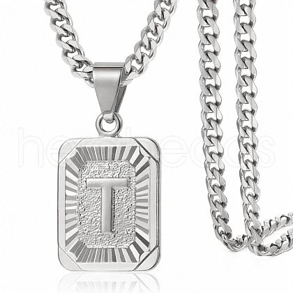 Rectangle with Letter Pattern 304 Stainless Steel Pendant Necklaces FS-WGFC766-41-1