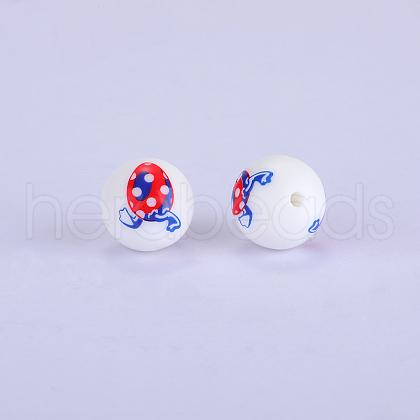 Printed Round with Egg Pattern Silicone Focal Beads SI-JX0056A-149-1