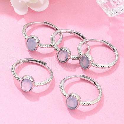 Oval Natural Aquamarine Adjustable Rings RJEW-G273-04P-02-1