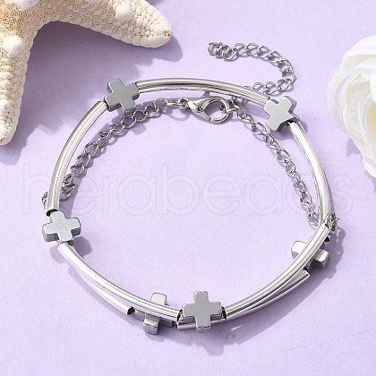 Brass Tube Beads Bracelets for Women BJEW-JB11589-02-1