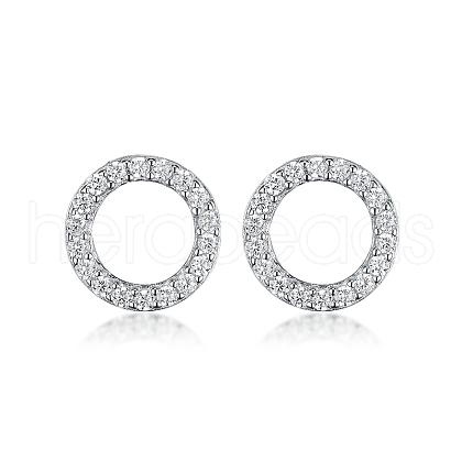 Elegant and Chic S925 Silver Diamond Circle Stud Earrings RA3365-1