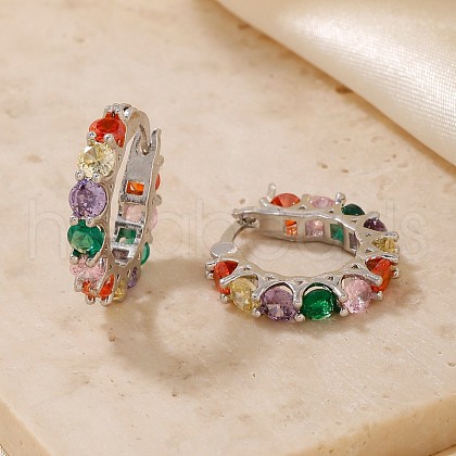 Vintage Colorful Circle Brass Cubic Zirconia Hoop Earrings FK0958-1