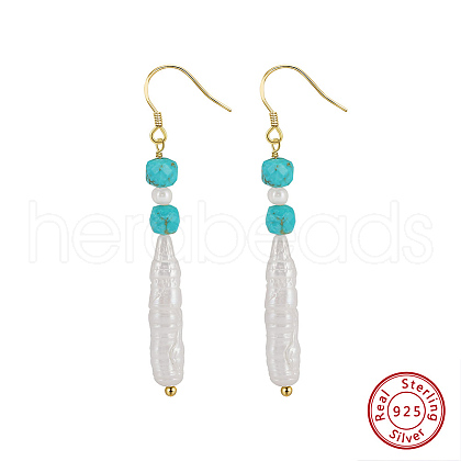 Synthetic Turquoise & Natural Baroque Freshwater Pearl & 925 Sterling Silver Dangle Earrings for Women EJEW-G412-01G-1