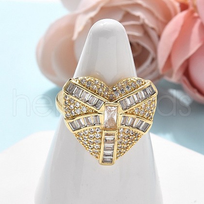 Brass Micro Pave Clear Cubic Zirconia Cuff Rings for Women RJEW-C126-03G-1