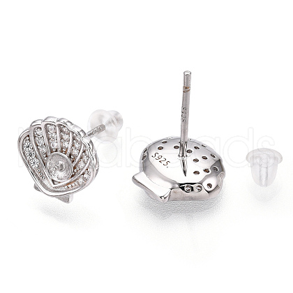 Rhodium Plated 925 Sterling Silver Micro Pave Cubic Zirconia Stud Earring Findings STER-T004-40P-1