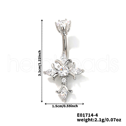 Elegant and Stylish Cross Brass Rhinestone Belly Rings Curved Barbell UZ1894-4-1