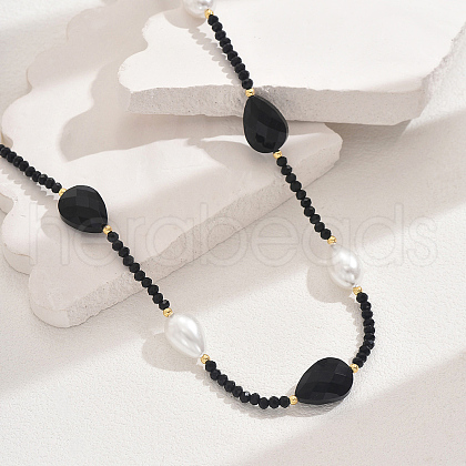 Fashionable Vintage Teardrop Imitation Pearl & Glass Sead Beaded Women's Long Necklaces VH4179-1-1