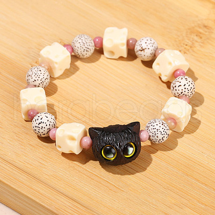 Natural Bodhi Wood Beads Stretch Bracelets WG466DA-12-1