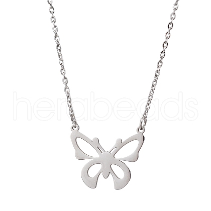 Non-Tarnish Hollow Butterfly 304 Stainless Steel Pendant Necklaces NJEW-JN04814-01-1