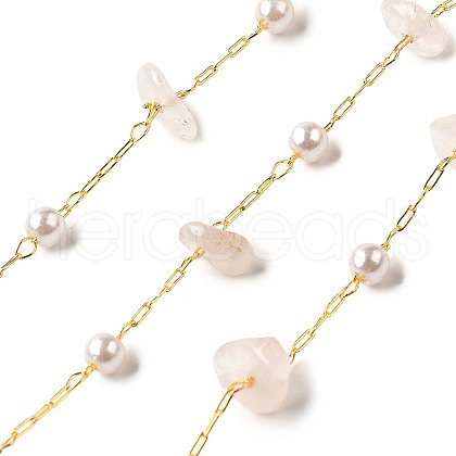 Handmade Natural Rose Quartz Chip Beaded Chains CHC-F020-02G-02-1