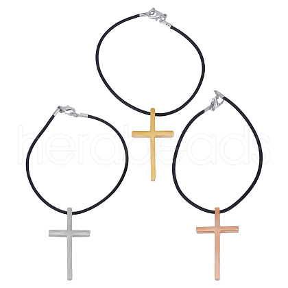 3Pcs 3 Styles Stainless Steel Cross Charms Bracelet Sets BJEW-DR00001-1