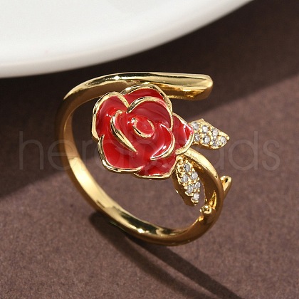 Flower Brass Micro Pave Cubic Zirconia Cuff Rings RJEW-A069-02B-02G-1