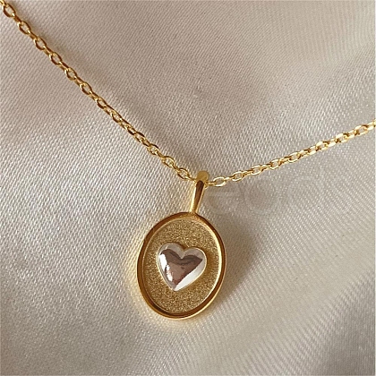Ion Plating(IP) Stainless Steel Oval with Heart Pendant Necklaces for Women PW-WG75402-01-1