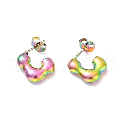 Ion Plating(IP) 304 Stainless Steel Rectangle Stud Earrings EJEW-P202-06MC-1