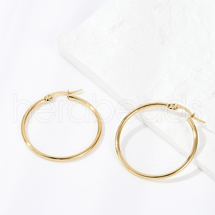 PVD Vacuum Plating 201 Stainless Steel Hoop Earrings with 304 Stainless Steel Pins for Women EJEW-D279-12G-04-1