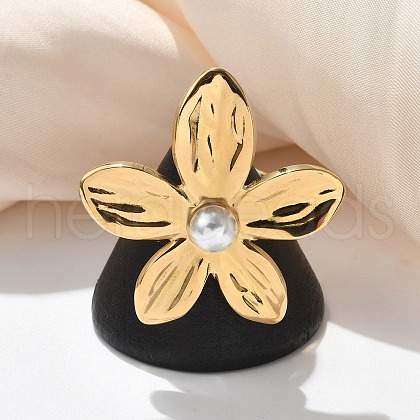 Mother's Day Jewellery Flower 304 Stainless Steel Open Cuff Rings RJEW-S403-01G-1
