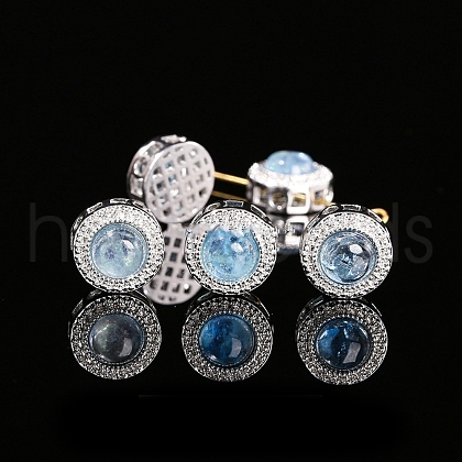 Alloy Pave Natural Blue Aquamarine Beads PW-WGA4791-01-1