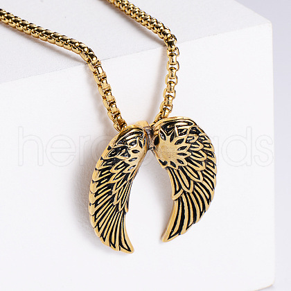 Retro Rock Punk Men's Angel Wing Stainless Steel Pendant Necklaces LC1014-2-1