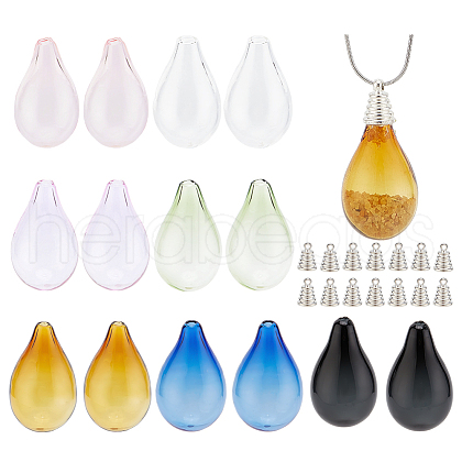   14Pcs 7 Colors Blown Glass Teardrop Bubble Vial GLAA-PH0003-15-1