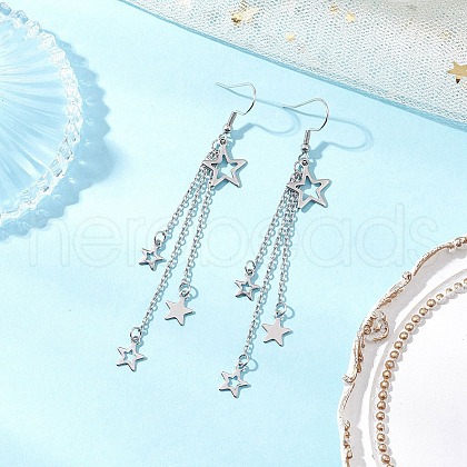 304 Stainless Steel Tassel Dangle Earrings for Women EJEW-JE06399-01-1