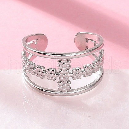 Cross 304 Stainless Steel Open Cuff Rings RJEW-S623-02P-1