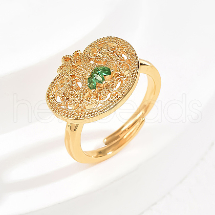 Elegant Hollow Brass Micro Pave Cubic Zirconia Adjustable Finger Rings for Women US0162-2-1