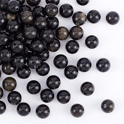 Olycraft Natural Golden Sheen Obsidian Beads Strands G-OC0001-06-1