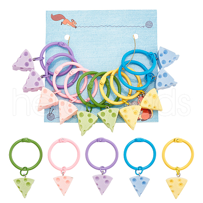 10Pcs 5 Colors Resin Cheese Pendant Locking Stitch Markers HJEW-AB00679-1