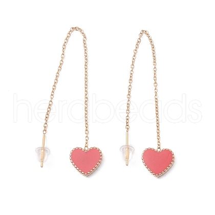Long Chain with Enamel Heart Dangle Stud Earrings EJEW-A067-01G-B-1