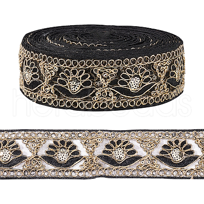 10 Yards Organza Embroidery Flower Ribbons with Paillettes SRIB-WH0011-202A-1
