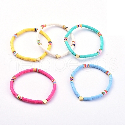 Handmade Polymer Clay Heishi Bead Stretch Bracelets BJEW-JB05077-1