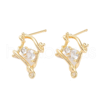 Brass Micro Pave Cubic Zirconia Stud Earring Findings KK-E107-13G-1