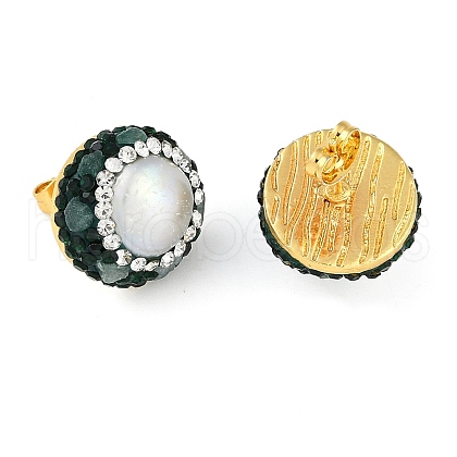 Mother's Day Jewellery Rack Plating Flat Round Brass With Rhinestone & Natural Pearl Handmade Indonesia Stud Earrings EJEW-U010-02A-G-1